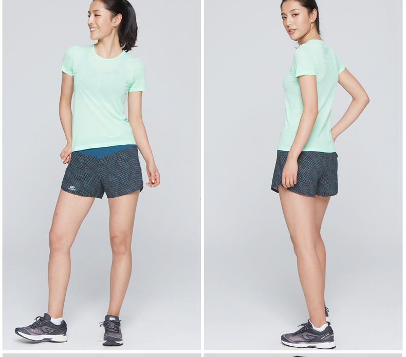 Decathlon thể thao tay ngắn nữ mùa hè nhanh khô một nửa tay áo thoáng khí chống ma sát chạy áo thun tập thể dục RURUN - Áo phông thể thao áo ba lỗ nam tập gym