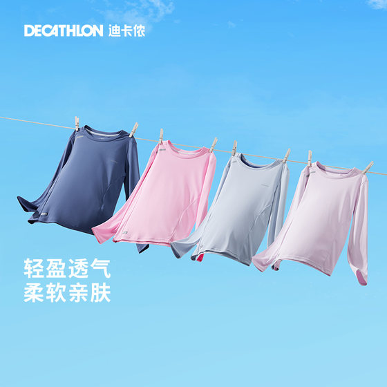 Decathlon 아동용 속건 의류 자외선 차단 긴팔 소년 봄 여름 달리기 트레이닝 복 티셔츠 스포츠 탑 여성 KIDC