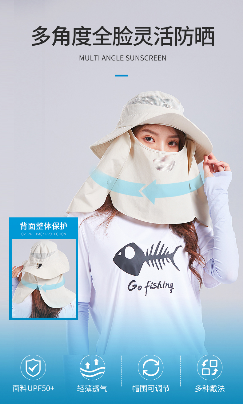 迪卡侬 3合1 多方位防晒帽渔夫帽 UPF50+ 图2