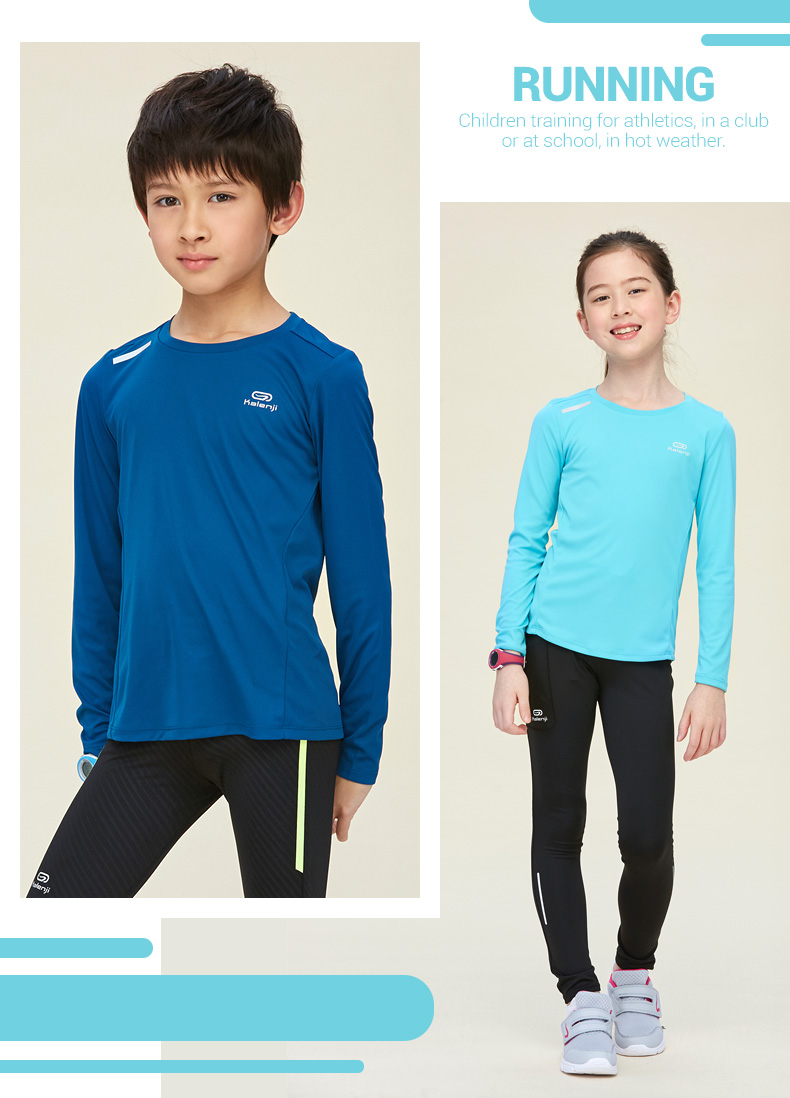 Decathlon trẻ em của t-shirts nam và nữ mùa xuân mới quần áo chống nắng chống uv nhanh khô thể thao vòng cổ RUN K