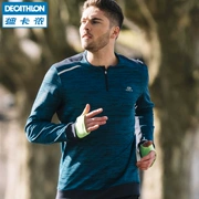 Decathlon thể thao dài tay nam mùa thu cổ tròn áo len nhanh khô thoáng khí chạy áo thun thể thao áo thun RUN U - Áo phông thể thao