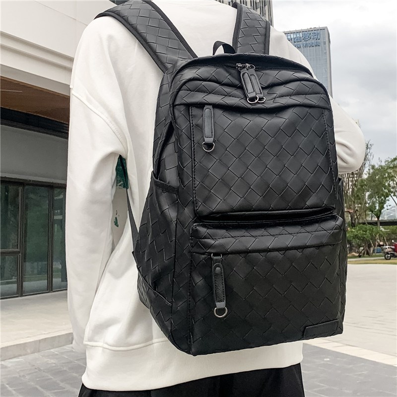 Both shoulder bag male tide weaving large capacity male carry bag and leisure students bag Han bag