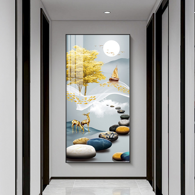 Decorative Painting for the Entrance Hall, Grand Mural at the End of the Corridor, Stone Painting with Good Auspicious Meaning, Hanging Painting on the Background Wall Facing the Door
