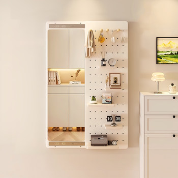 Solid wood hole board mirror hidden push-pull dressing mirror integrated entrance door hanging clothes hanger full-length mirror storage rack