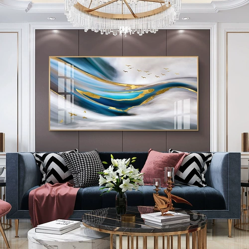 Парящая декоративная живопись для гостиной, современная атмосфера, диван, фон, подвесная картина, абстрактная горизонтальная версия, модель виллы, настенная живопись для комнаты