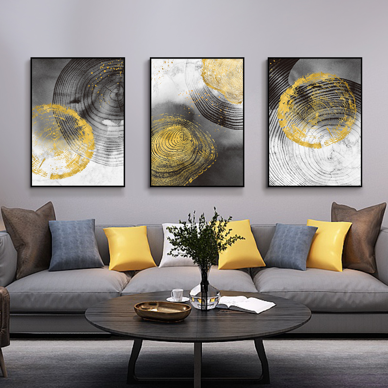 Đằng sau các vòng vàng hiện đại sofa phòng khách trang trí bức tranh lối đi trong khí quyển bức tranh trừu tượng ba tường bức tranh tường