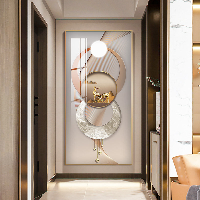 Fulu Ping'an Modern simple entrance decoration painting vertical version into the household painting light luxury deer mural abstract corridor hanging painting