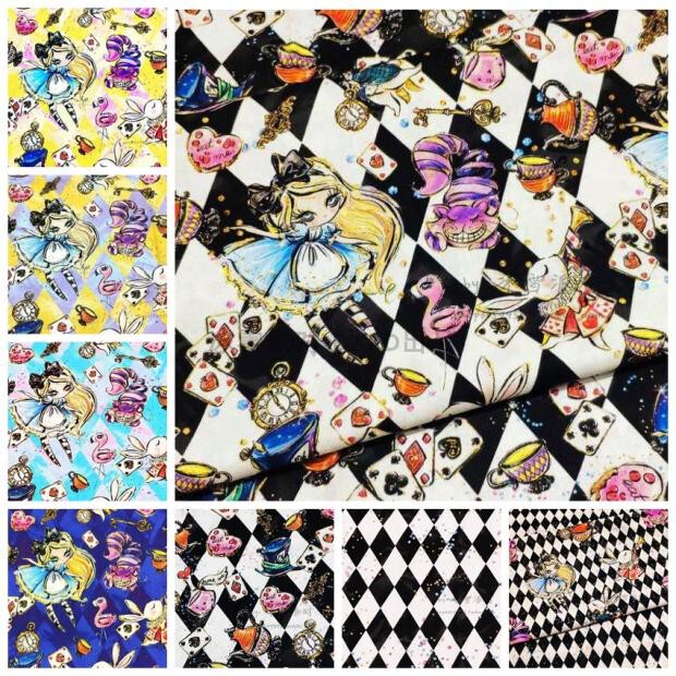 Width 110 Alice a Collection Diamond Pattern Wonderful Cat Little Girl's Dreamland Cartoon Dress Shirt Handmade