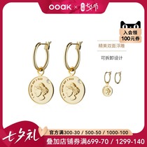 OOAK Woolf head coin Cheng Xiaoyue earrings of the same style female summer to send his girlfriend Tanabata Valentines Day gift