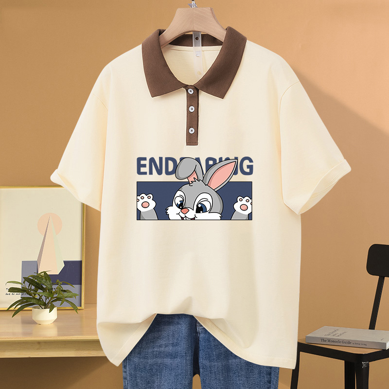Women's Regular Shoulder T-Shirt, Pure Cotton Short-Sleeve Summer Wear, 2025 New Polo Shirt, Half-Sleeve T-Shirt, Tummy-Covering Collared Top