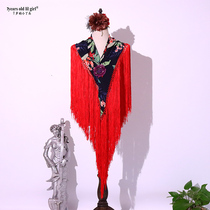 2021 New Flamenco Tribal Belly Dance Large Shawl Scarf Tassel European Flower Performance CB58