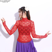 7yearsoldlilgirl belly dance imported Korean lace small stand-up collar long-sleeved fingering top HDD01