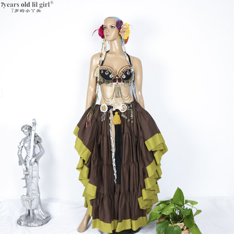 ATS Tribe Belly Dance Gypsy Bohemian Total Cotton Dress 4 Floors 16 Yard Classic Design Hot Sell CWW08-Taobao