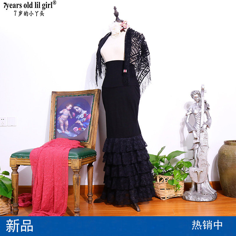 West Spain Verlamingo dance dress 2020 New pint people cotton lace dress Hip Dancing Skirt ENN02