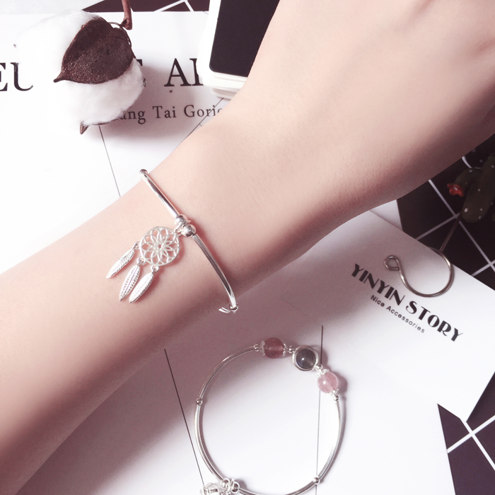 YINYIN CÂU CHUYỆN ■ tự nhiên tinh thể dâu tây moonstone thạch anh tím trắng bracelet sterling silver bracelet đột quỵ đào mật ong bạn gái