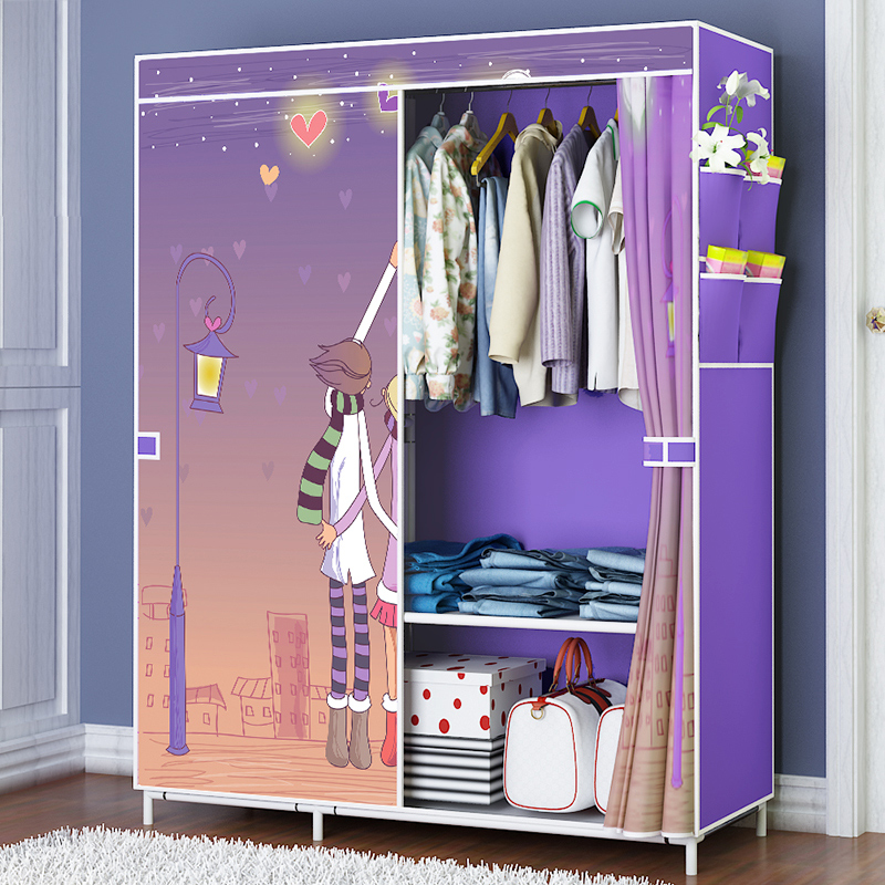 Simple wardrobe cloth wardrobe hanging wardrobe fabric assembly single dormitory rental house with steel frame storage cabinet wardrobe