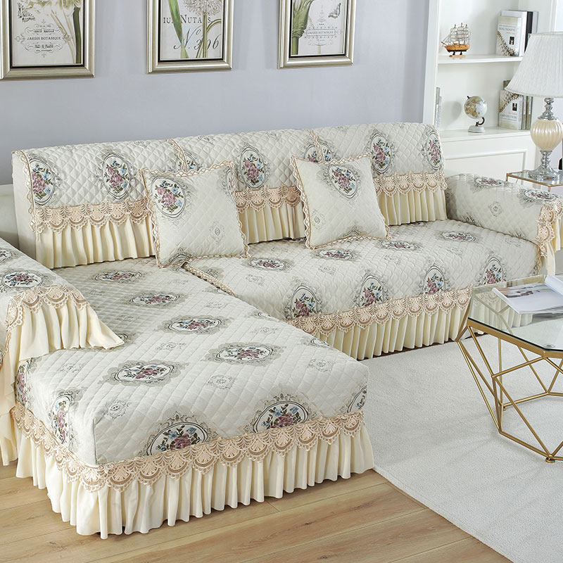 European-style high-end luxury chenille sofa cushion cover fabric four seasons universal non-slip combination leather sofa cover custom