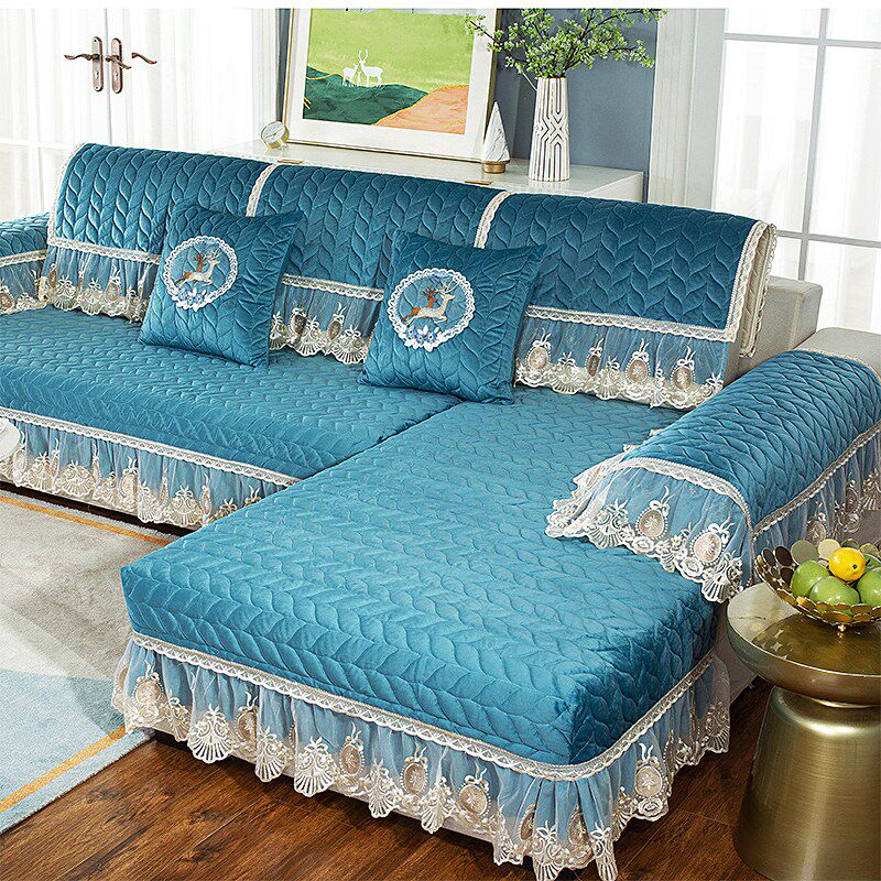 European-style high-grade winter thickened plush sofa cushion solid color non-slip leather sofa cover universal all-inclusive chaise longue custom