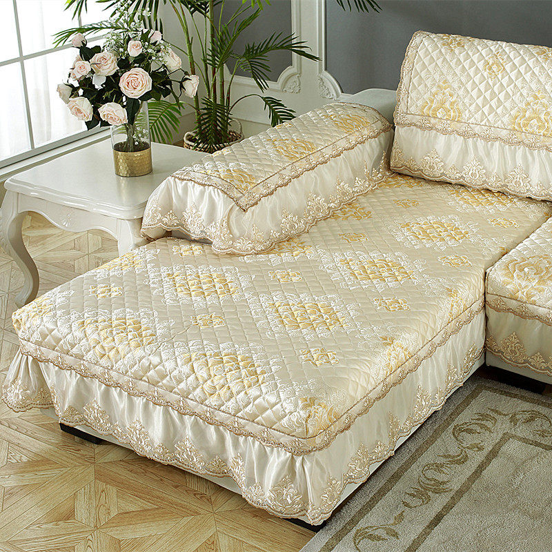 European-style high-end sofa cushion fabric four seasons universal plant flower lace non-slip leather universal sofa cover pastoral