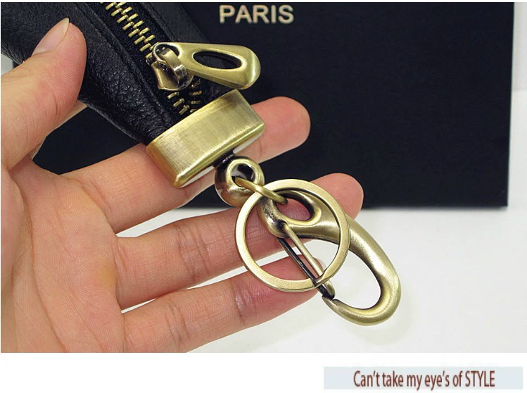 Túi da công suất lớn túi chìa khóa nam đa chức năng thắt lưng treo lớp da túi khóa kéo sáng tạo Hàn Quốc