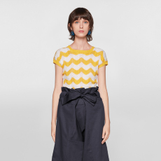 Трикотаж marni 2021新款早春系列拼色波纹短袖女士针织衫