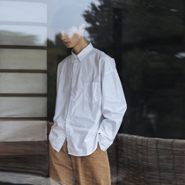  Cola life original tencel cotton fine oblique autumn solid color Japanese loose literary mens and womens tooling long-sleeved shirt