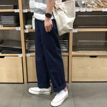  Homemade French washed tibetan blue ins with the same Ami kachi retro casual loose straight overalls for men and women