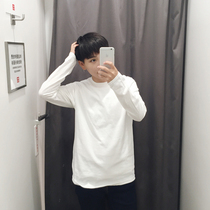  Cola life basic foreign trade original single black and white gray solid color round neck pure cotton bottoming mens long-sleeved T-shirt