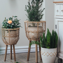 You can live in a rattan balcony flower stand floor-to-ceiling window sill pastoral style living room ornaments storage rack outdoor courtyard