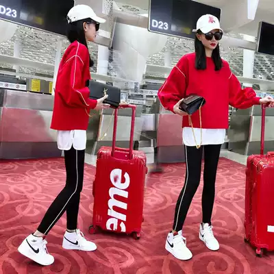 European goods plus velvet sports suit women autumn and winter 2021 new fashion foreign style loose thin casual three-piece suit