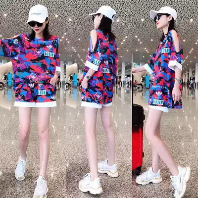 Summer sports suit women summer 2021 New European fashion fashion foreign camouflage short sleeve shorts casual two-piece