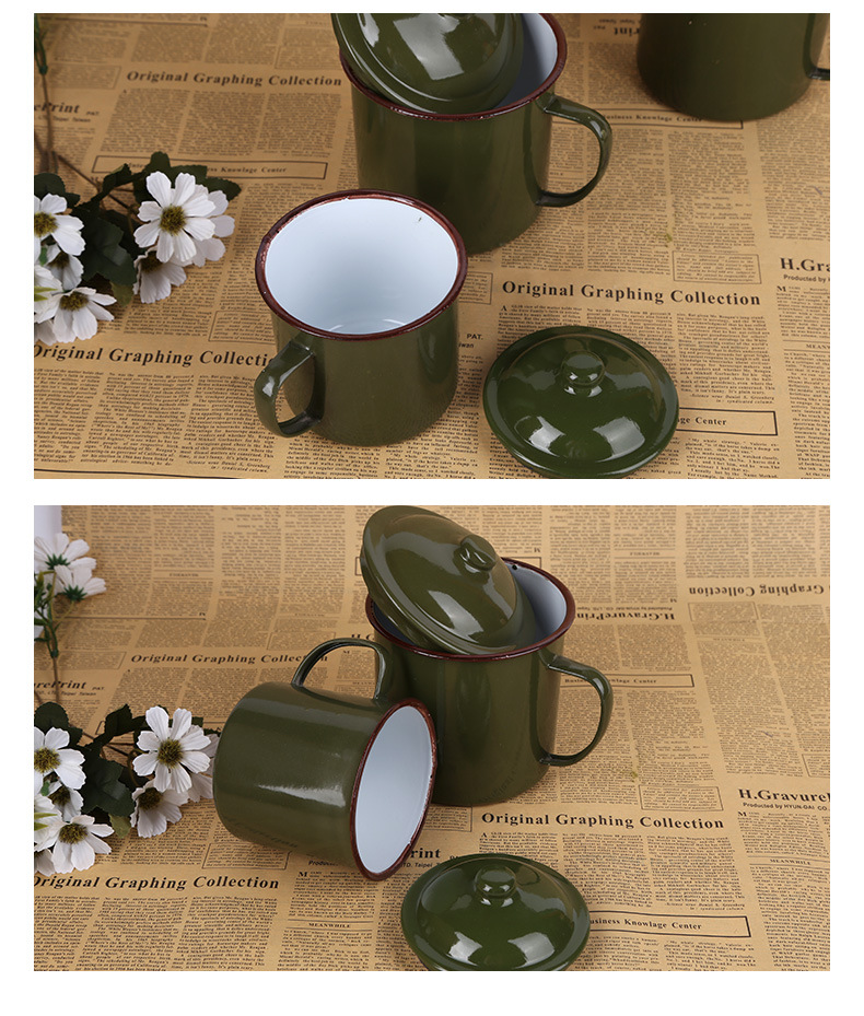 Cổ điển Quân đội Men Cup xanh Cup Cup hoài cổ Cổ điển Quân đội Trà xanh Crock Vintage Men Trà xi lanh 10cm Cup - Tách bình giữ nhiệt inox