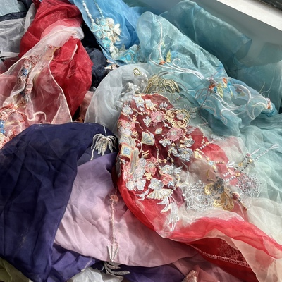 特价清仓 欧根纱大袖衫裁片合集 刺绣汉服古风布片残片 diy绣花片