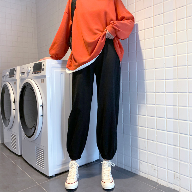 Sports pants woman loose bunches 2021 new spring autumn winter plus suede outside wearing light cage pants casual thick cotton pants Ins damp
