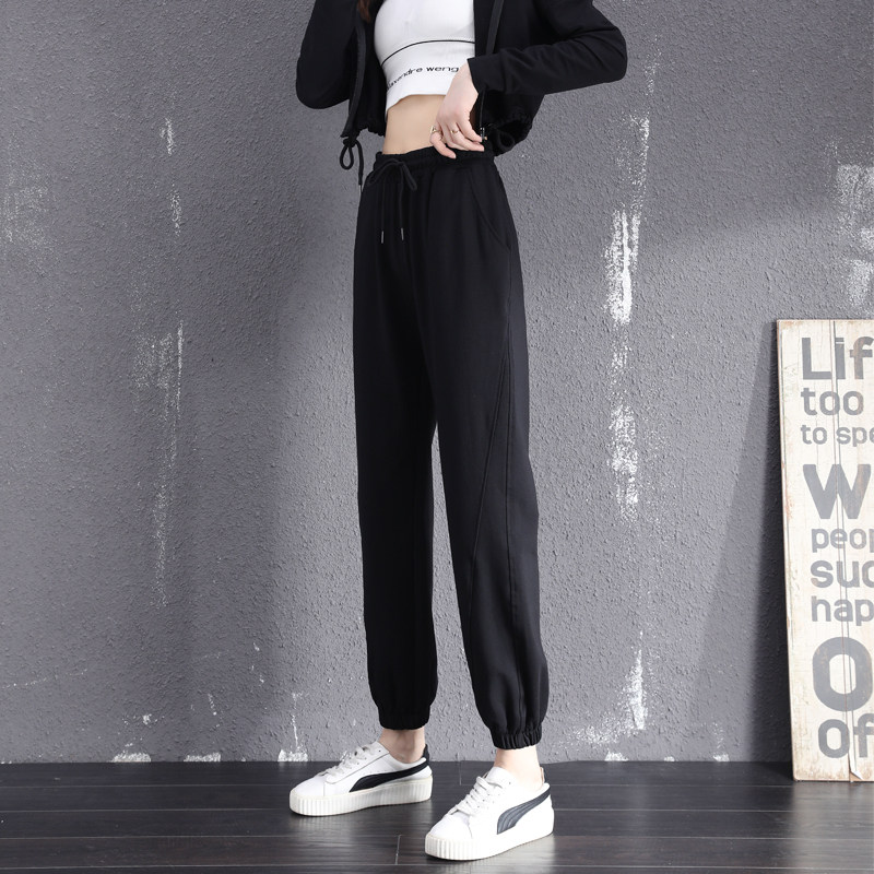 Sports Pants Woman Loose Bunny Pants Spring Autumn Slim 2021 new black plus suede casual pants with slim 100 hitch