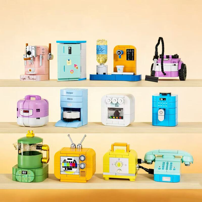 2026 New Mini Home Appliance Series Coffee Machine, Vacuum Cleaner, Washing Machine, Desktop Creative Ornaments, Assembled Building Block Toys