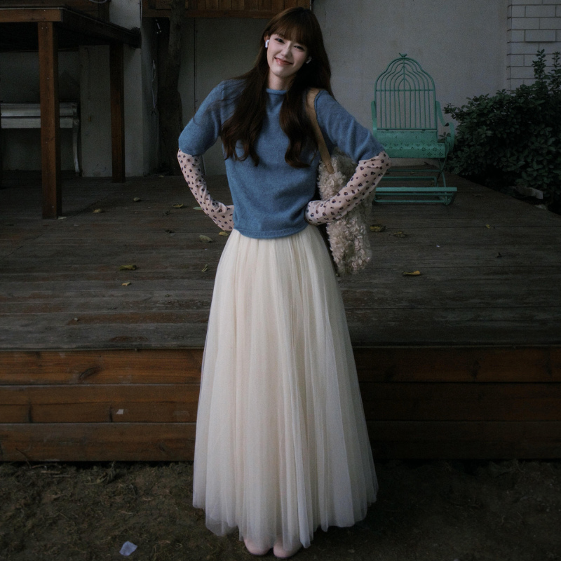 White Gauze Skirt for Women, Autumn and Winter 2026 New Style, High-Waisted, Large Flared, Puffy Skirt, Mid-Length, Super Beautiful A-Line Long Skirt, Half Skirt