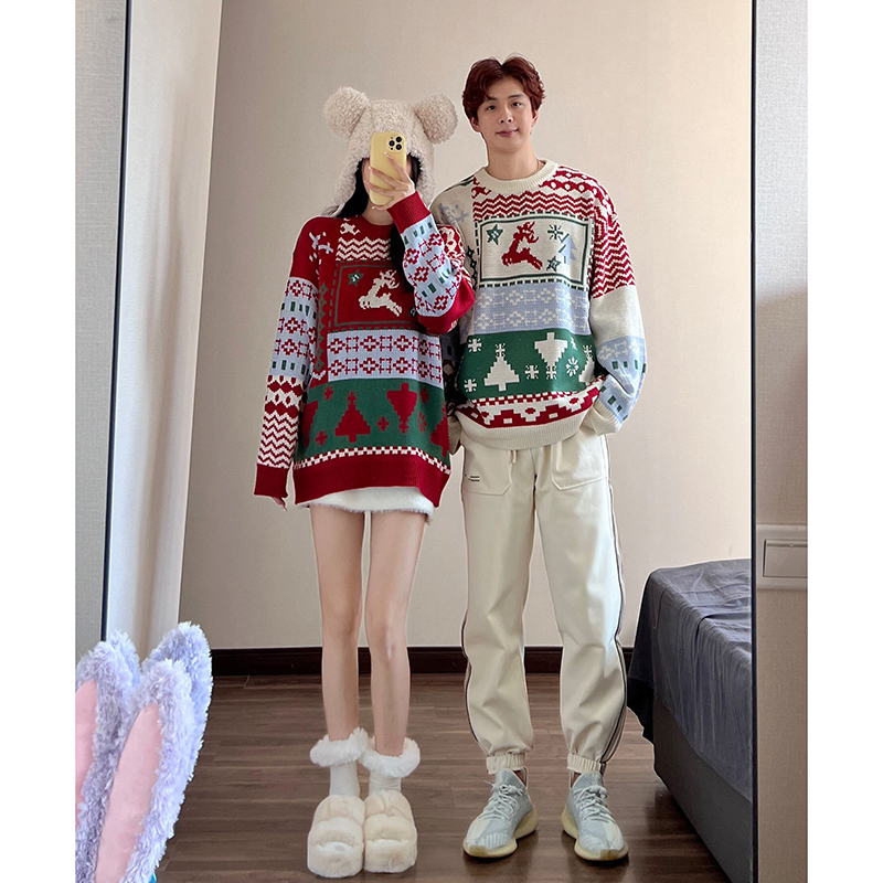Christmas Couple Outfits Autumn and Winter 2025 New Christmas-Themed Knitwear Red Outerwear Sweater Christmas Couple Outfits Autumn and Winter 2025 New Christmas-Themed Knitwear Red Outerwear Sweater