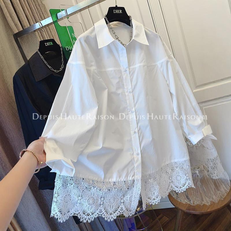 Long-Sleeved Shirt for Women 2025 Spring and Autumn New Style Plus-Size Design Niche Lace Patchwork Top Shirt with a High-End Feel Long-Sleeved Shirt for Women 2025 Spring and Autumn New Style Plus-Size Design Niche Lace Patchwork Top Shirt with a High-End Feel
