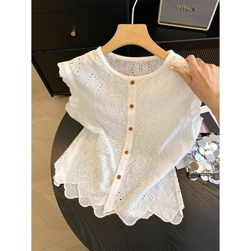 Hollow Lace Sleeveless Shirt for Women, Summer 2025 New Design, Niche Outerwear Vest Top