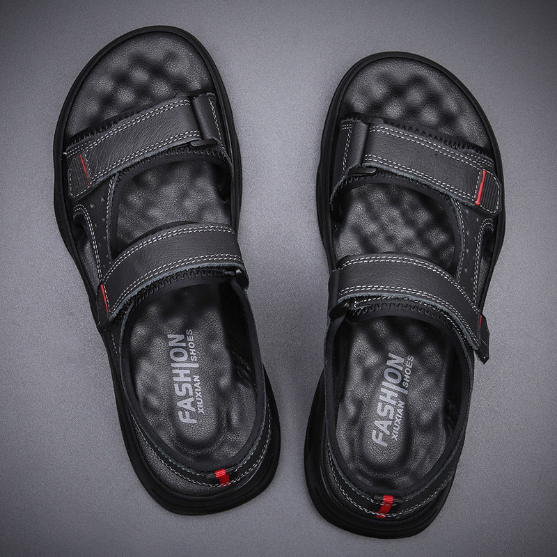 Sandals Men's genuine leather breathable Soft Bottom Anti-slip 2022 New sport outwear Magic sticker beach shoe tides