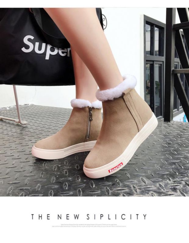 Giày da dày cashmere giày tuyết cao cổ nữ giản dị hoang dã 2018 mùa đông mới giày sinh viên Hàn Quốc boot cổ ngắn nữ
