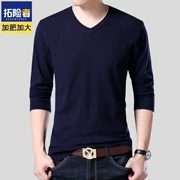 Áo thun nam tay dài màu mỡ trung niên nam rộng thêm áo len mỏng mùa thu mỏng với áo len cộng với phân bón XL