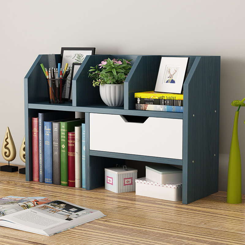 Desktop bookshelf wooden table rack small office storage home simple bookcase large space multi-layer simple