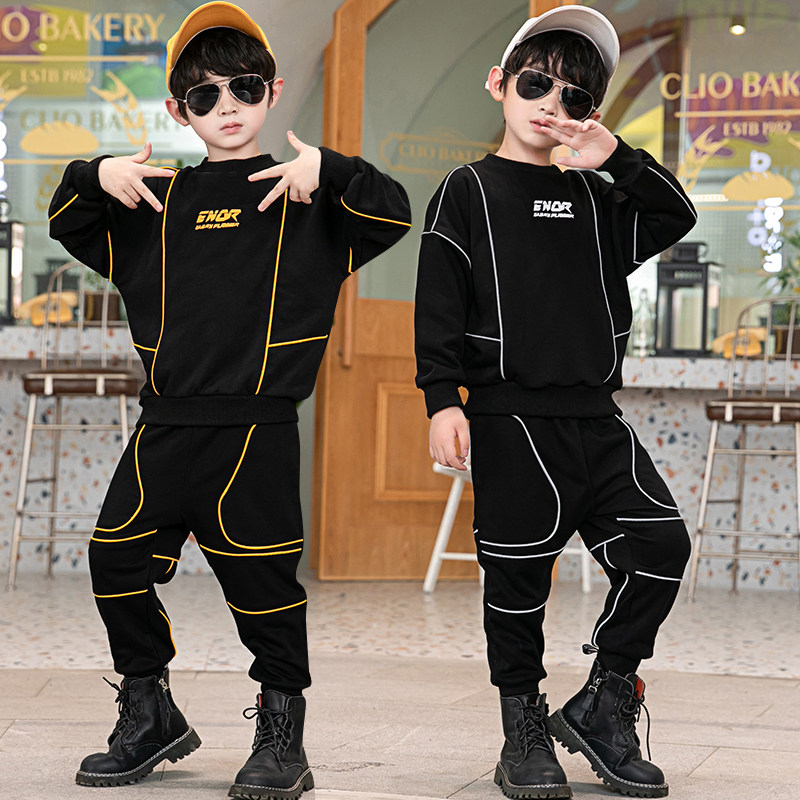 Boys autumn suit 2021 new boy baby pullover solid color big boy spring and autumn children's clothes two-piece tide