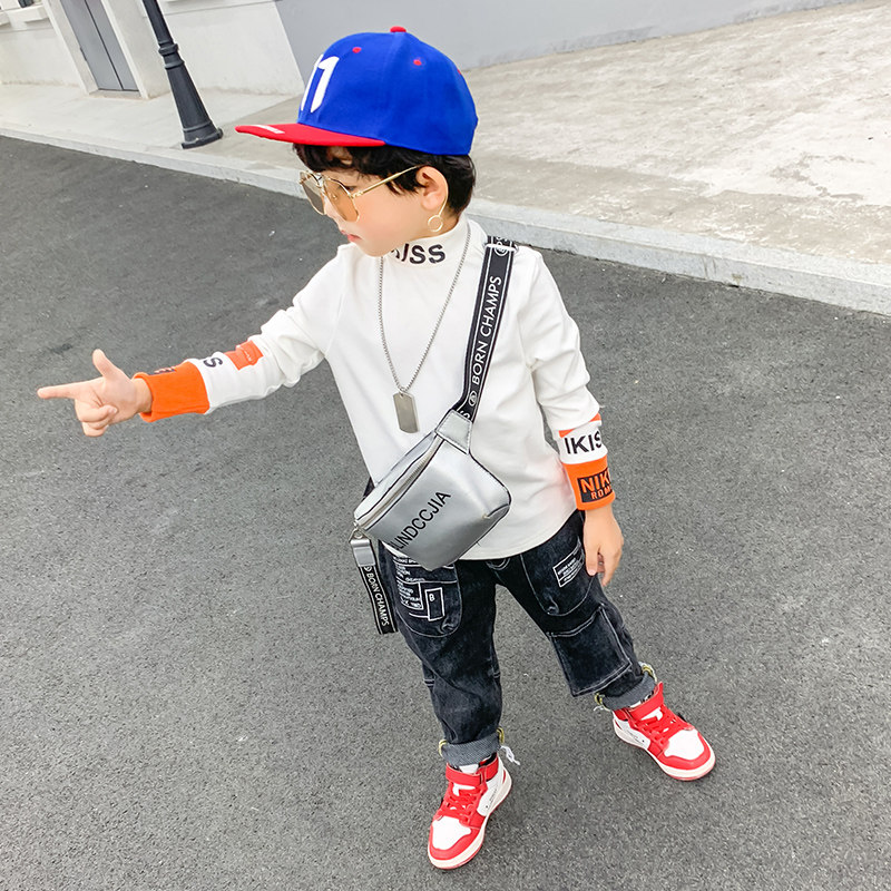 Autumn Boys Long Sleeve T-Shirt Children's Bottoming Shirt Half Turtleneck Spring and Autumn Middle and Big Children's Tops and Velvet Autumn and Winter T-shirts