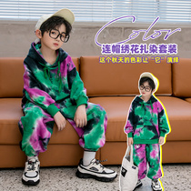 Boy suit 2021 Autumn loaded with new CUHK Youngza Dye Clothing baby Yangqi Childrens Lianhood Sports Two sets