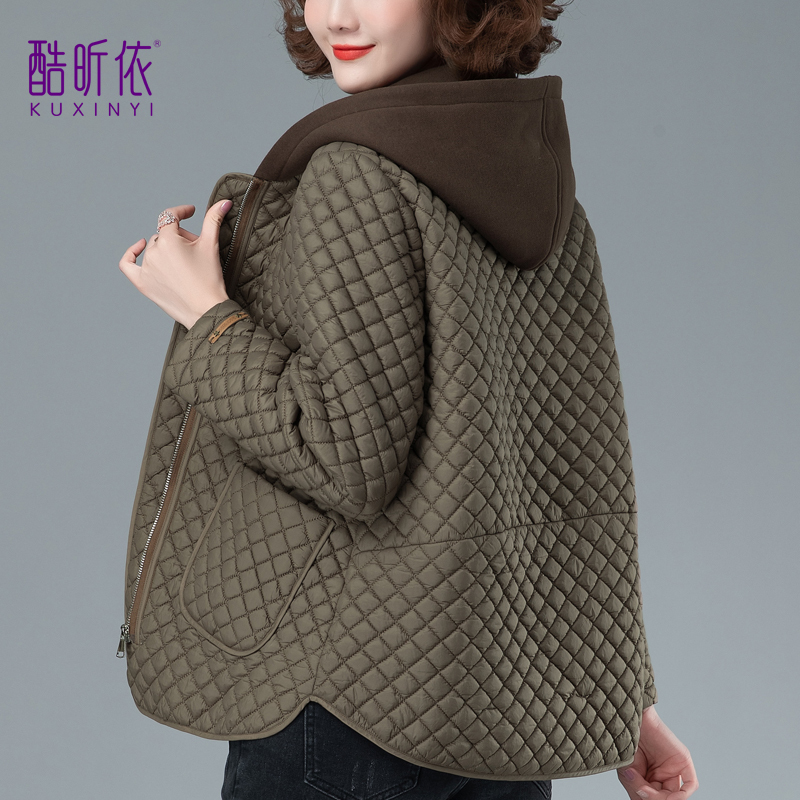 Lightweight Cotton Coat for Women 2026 New Spring, Autumn and Winter Middle-Aged Mother Plaid Cotton Coat Loose Small Cotton Jacket Padded Short Coat