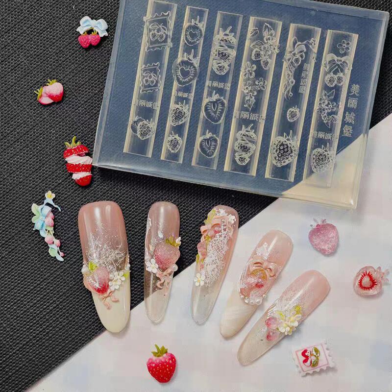 New Exquisite 3D Nail Art Silicone Mold, Strawberry Bow Decoration Tool