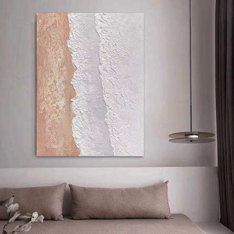 Hand-painted oil painting abstract beach large landing Nordic entrance three-dimensional decorative painting minimalist wabi-sabi style hanging painting
